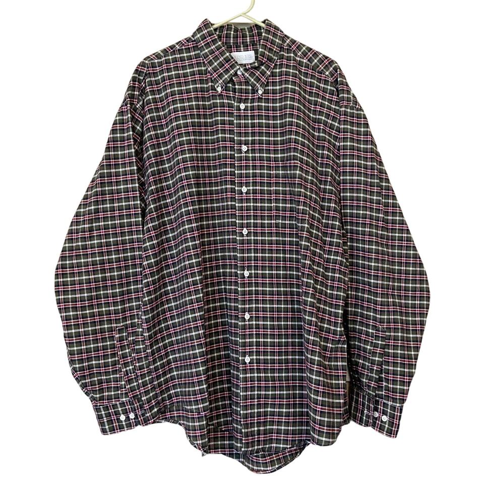King Size Tall Big Men 2XL ? Button Down Shirt Plaid Long Sleeve Green Red Read